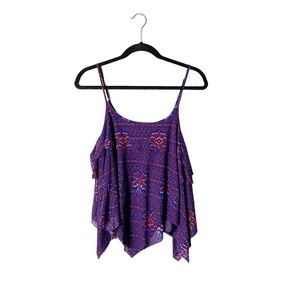 Free People Purple Lagenlook Layered Boho Flowy Sleeveless Blouse Tank Top Small
